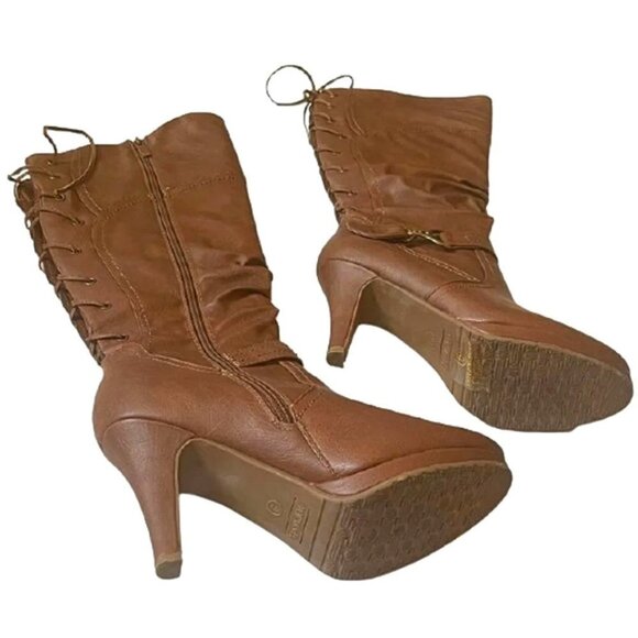 TOP moda‎ womens page-65 knee hi round toe lace-Up slouched high size 8 - Picture 1 of 6
